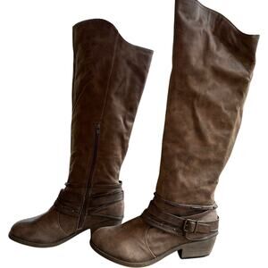 Pop Aleeya Boho Harness Buckle Tall Boots Womens SZ 9.5M Western Festival Chic